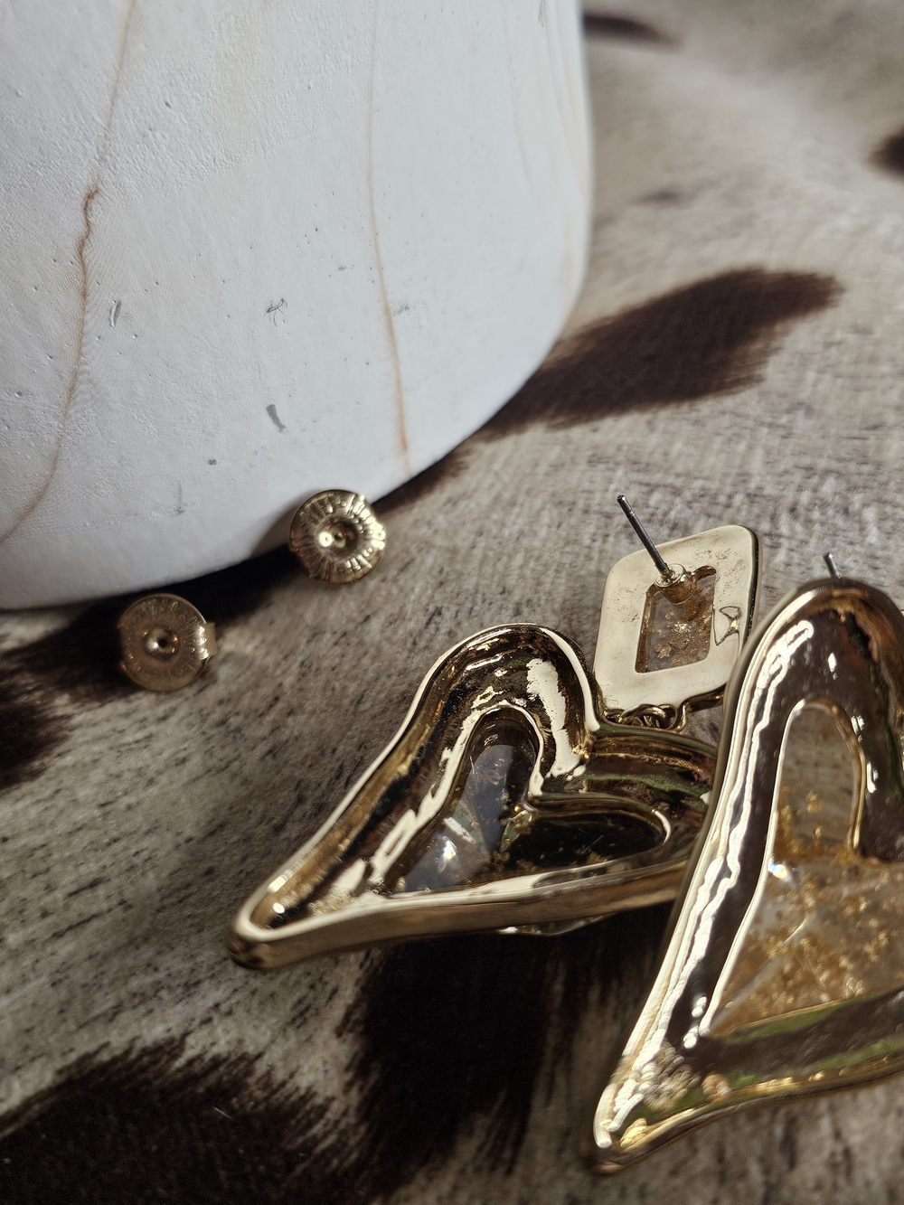 Robert Lee Morris Gold Heart Drop Earrings with Flake Resin Inlay - Picture 7 of 9